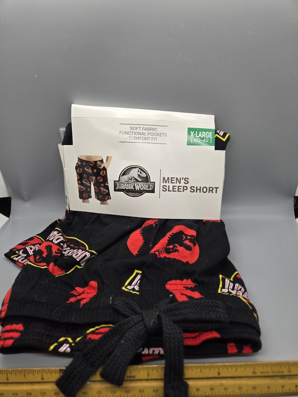 Jurassic World Men’s Sleep Shorts - Black with Red Logo Print Size Xl 40-42